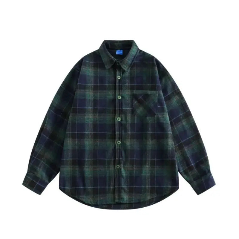 Japanese Retro Style Pattern Versatile Plaid Long-sleeved Shirt