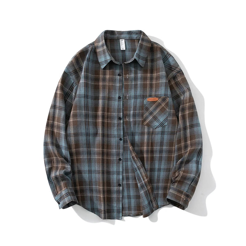 Men Spring Summer Oversized Vintage Plaid Shir