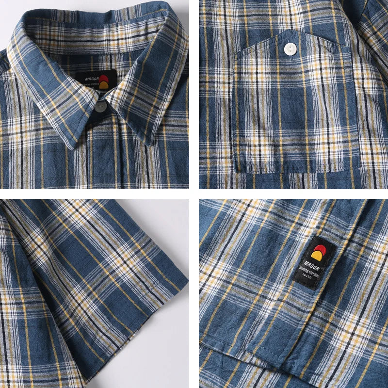 Literary Artistic Washed Plaid Short Sleeve Shirts
