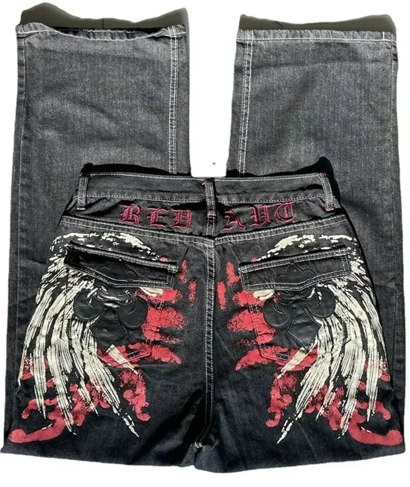 American Street Trend Letter Embroidered Loose Jeans