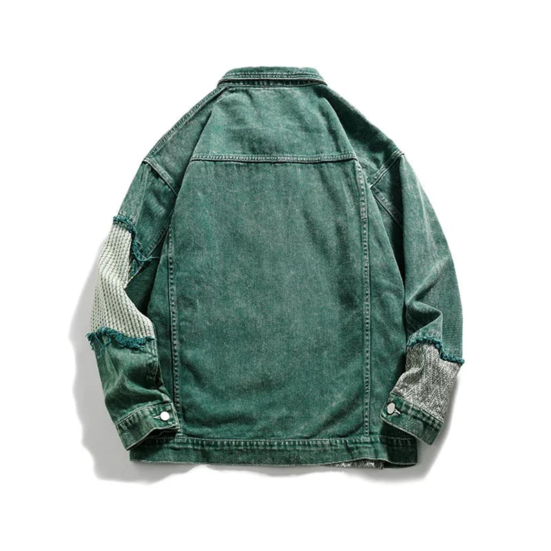 Green Patchwork Men Unisex Denim Jean Jacket