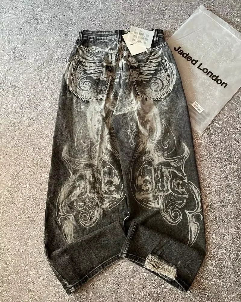Y2K American New Pattern Embroidery Baggy Jeans