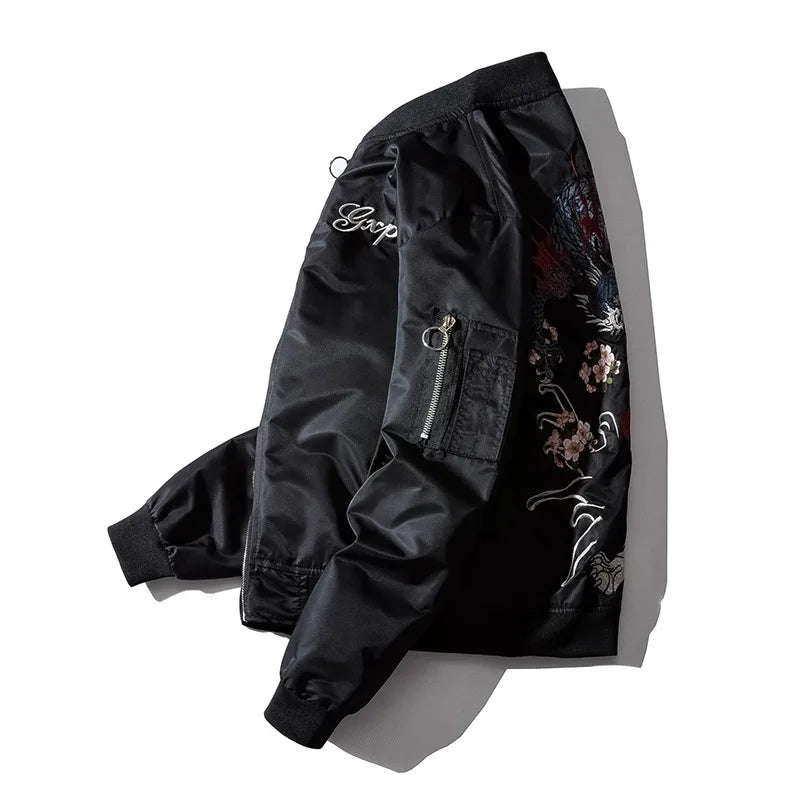 Embroidery Mens Bomber Jacket Dragon Tiger Pilot Jacket