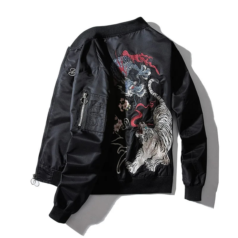 Embroidery Mens Bomber Jacket Dragon Tiger Pilot Jacket