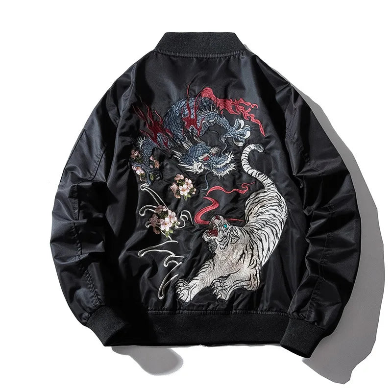 Embroidery Mens Bomber Jacket Dragon Tiger Pilot Jacket