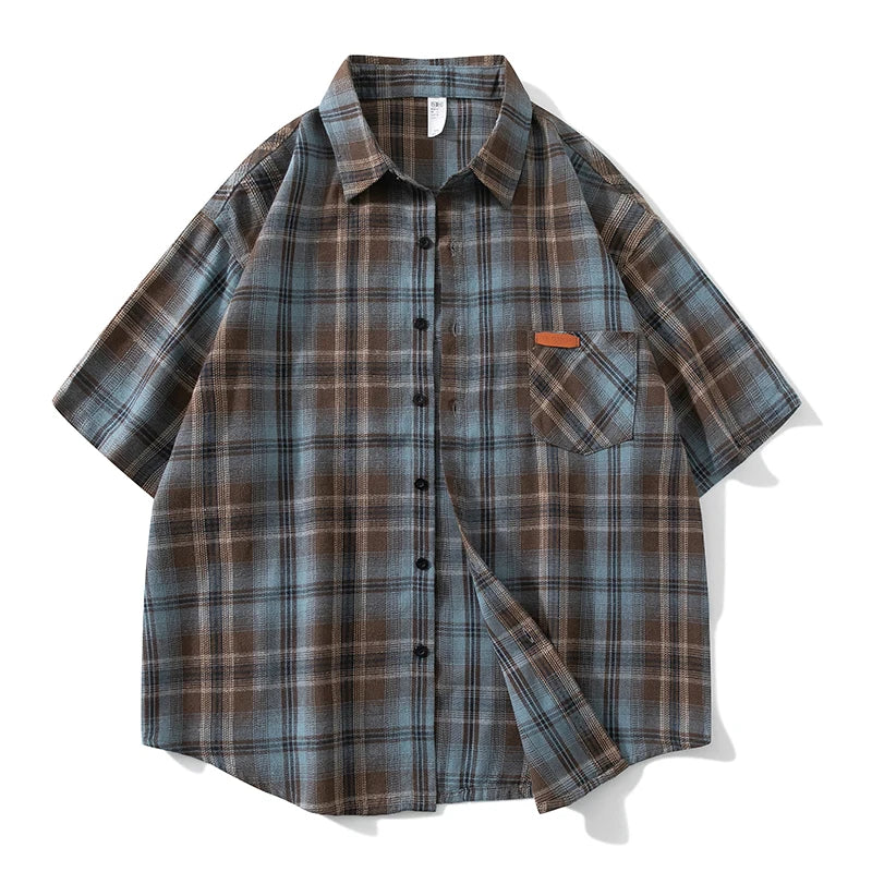 Men Spring Summer Oversized Vintage Plaid Shir