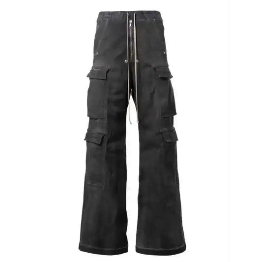 High Street Drawstring Zipper Sliced Wide Leg Cargo Pants