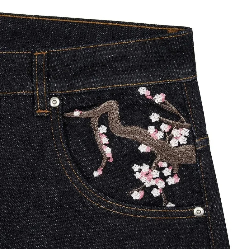 Plum Blossom Embroidery Y2K Vintage Wide Leg Pants