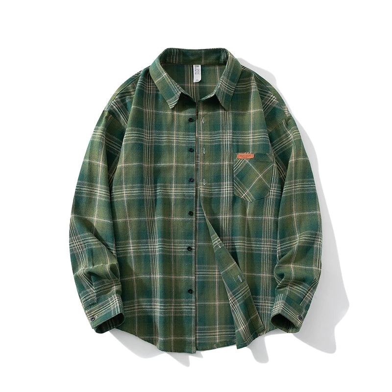 Men Spring Summer Oversized Vintage Plaid Shir