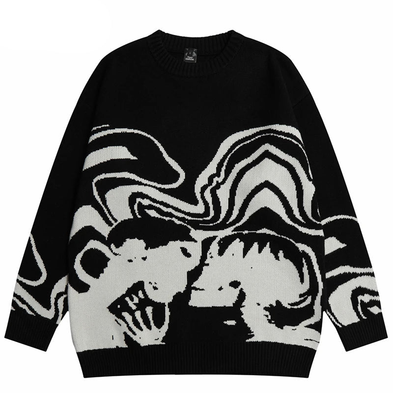 Retro Painting Skull Graphic Hip Hop Knitted Sweater