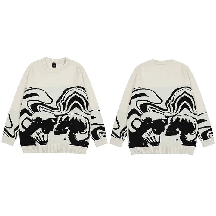 Retro Painting Skull Graphic Hip Hop Knitted Sweater