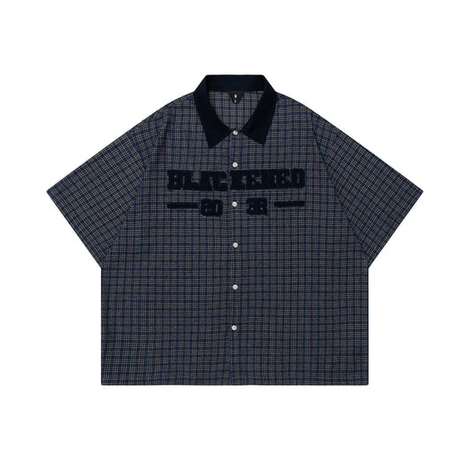 Patch Letter Plaid Short Sleeve Shirts