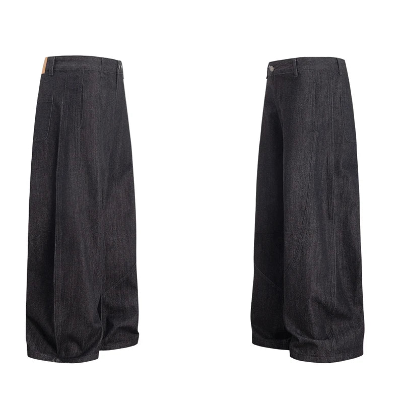 Denim Pants Wide Leg Curved Knife Jeans