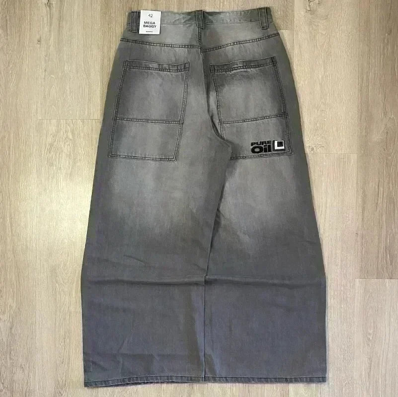 American Street Trend Letter Embroidered Loose Jeans