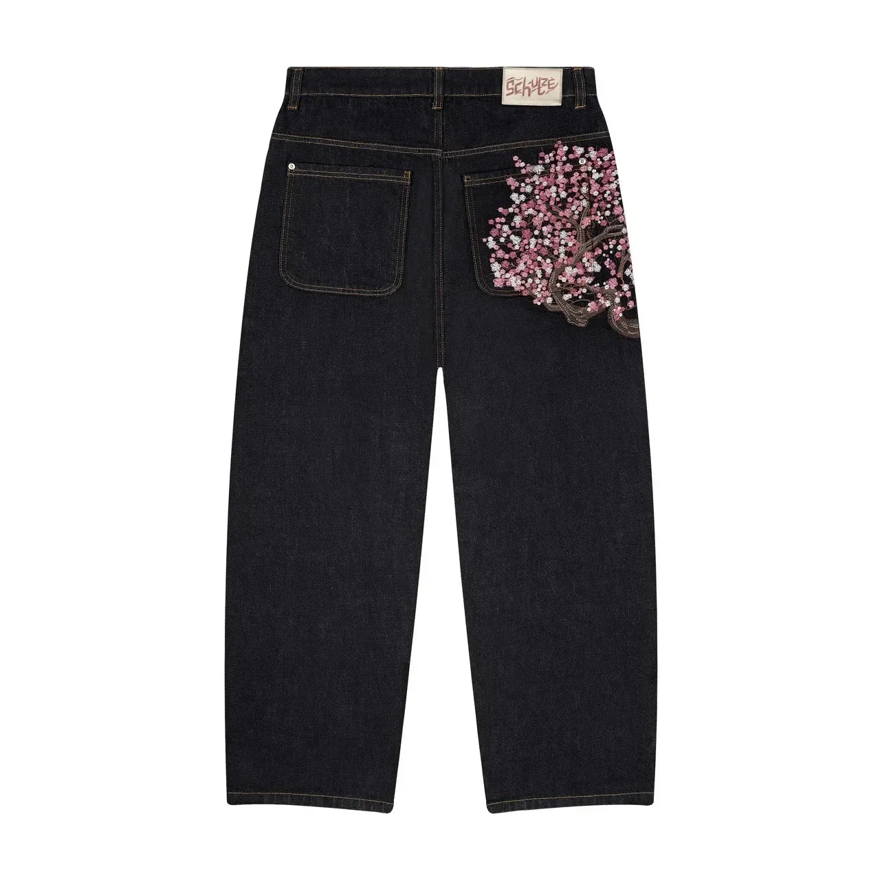 Plum Blossom Embroidery Y2K Vintage Wide Leg Pants
