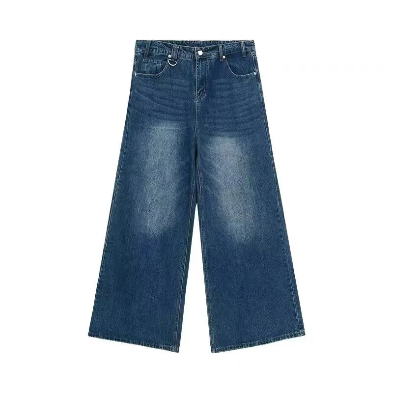 Vintage American Style Straight Wide Leg Denim Pants