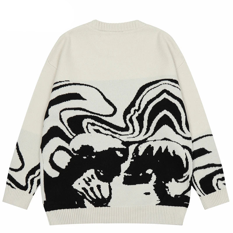 Retro Painting Skull Graphic Hip Hop Knitted Sweater