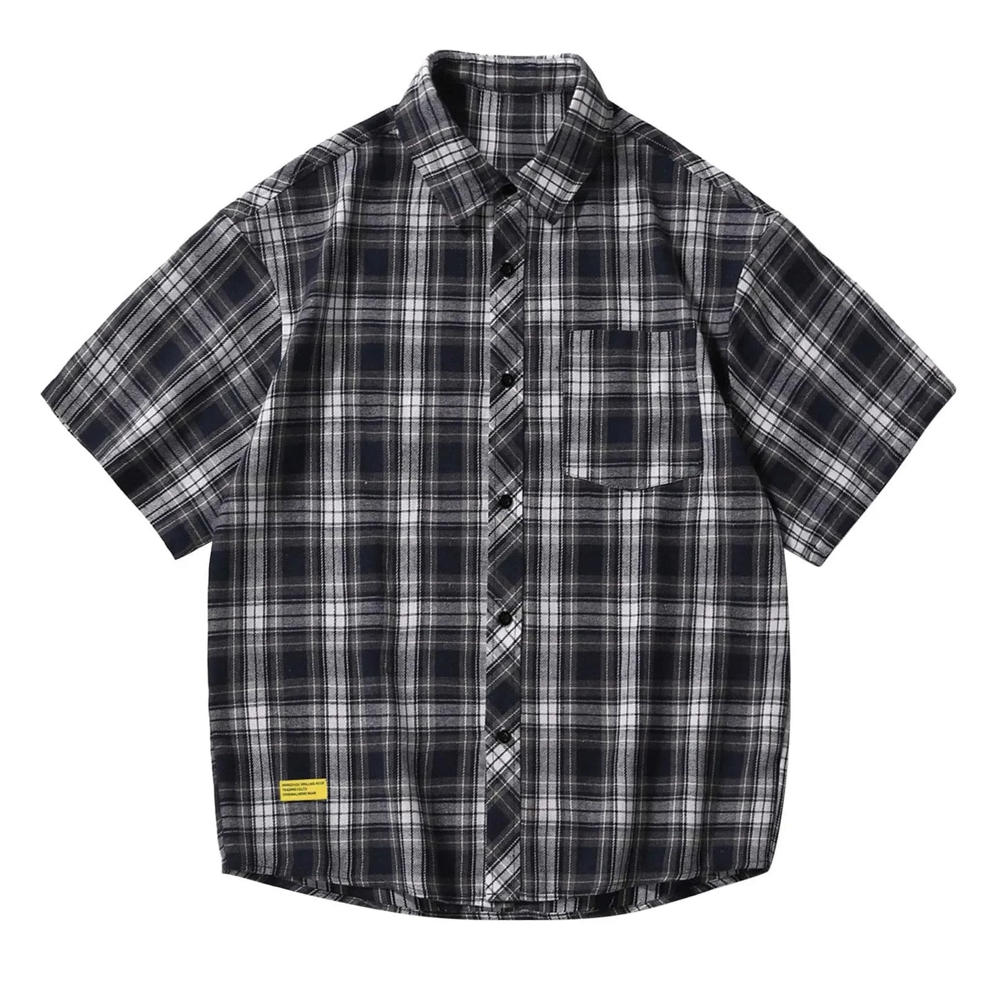 Men'S Short Sleeved Japanese Vintage Plaid Printed Shirt