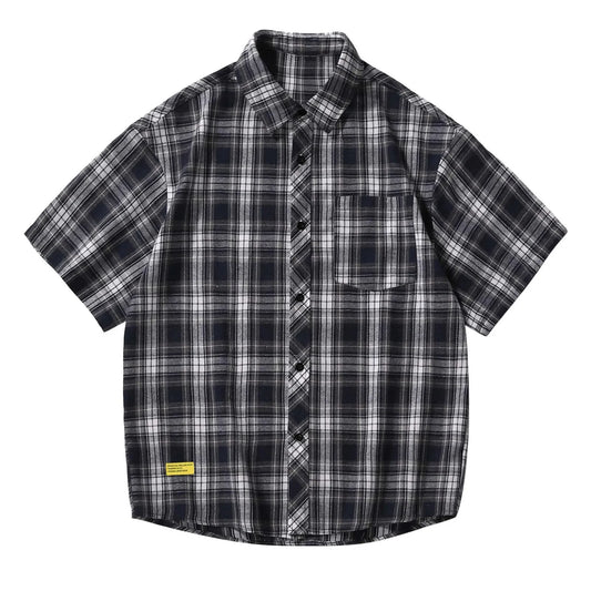Men'S Short Sleeved Japanese Vintage Plaid Printed Shirt