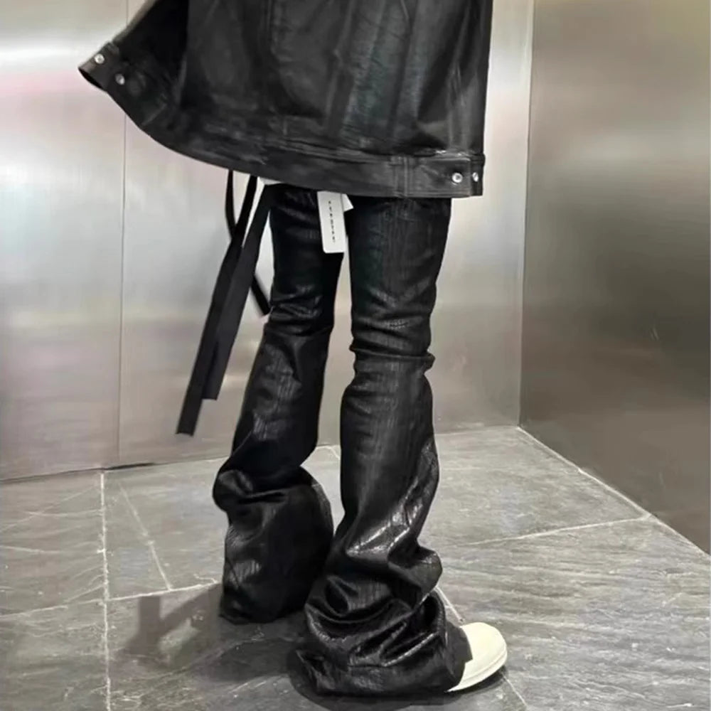 Streetwear Black Wax Leather Strecth Jeans