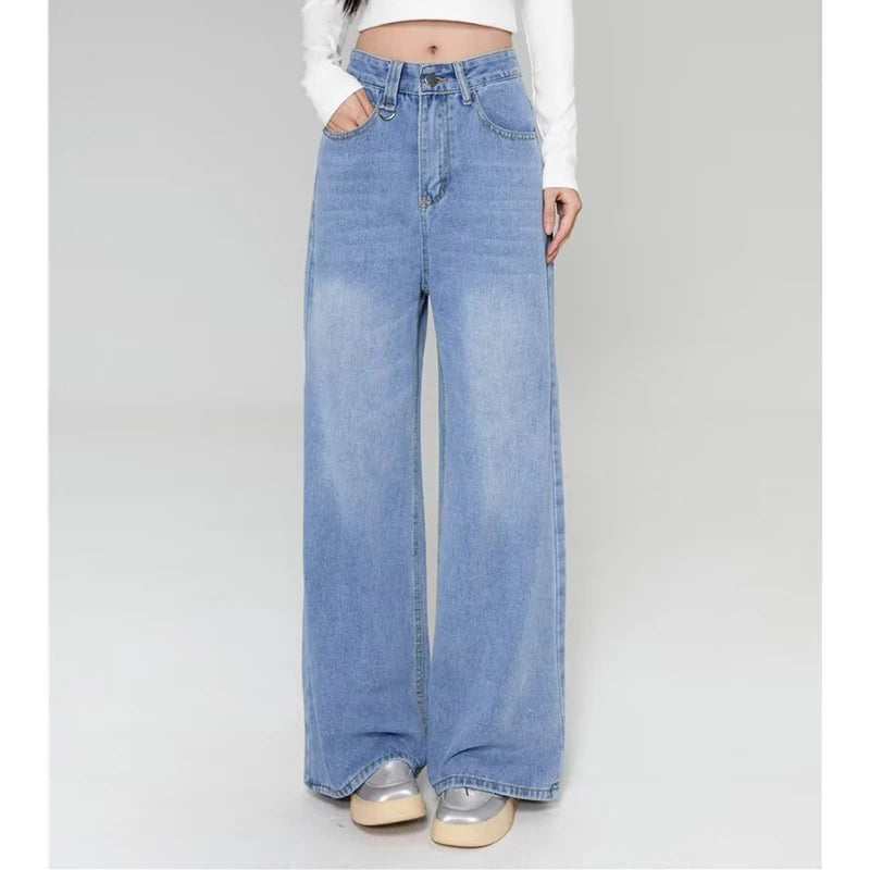 Vintage American Style Straight Wide Leg Denim Pants