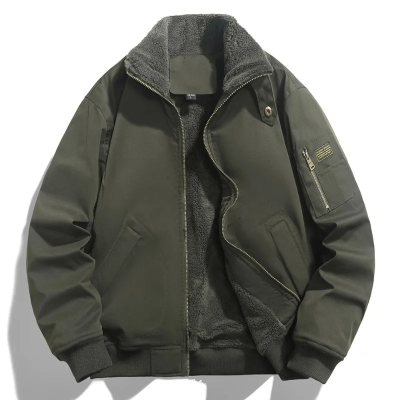 Winter Men Fluffy Collar Fleece Warm Casual Down Jacket