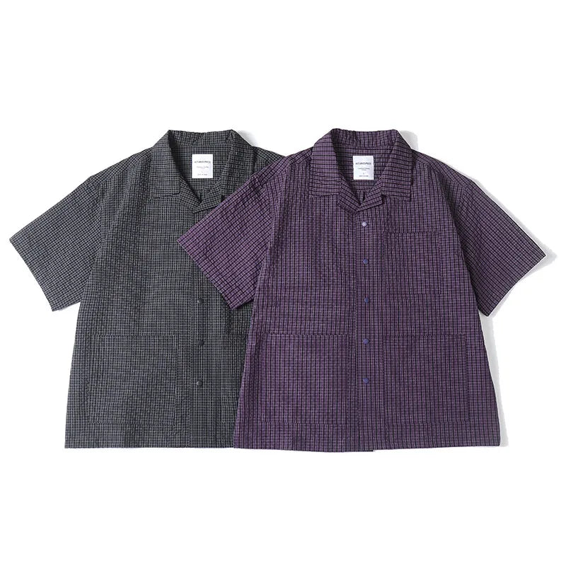 Men Short Sleeve Summer Streetwear Plaid Shirts