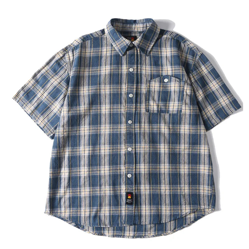 Literary Artistic Washed Plaid Short Sleeve Shirts
