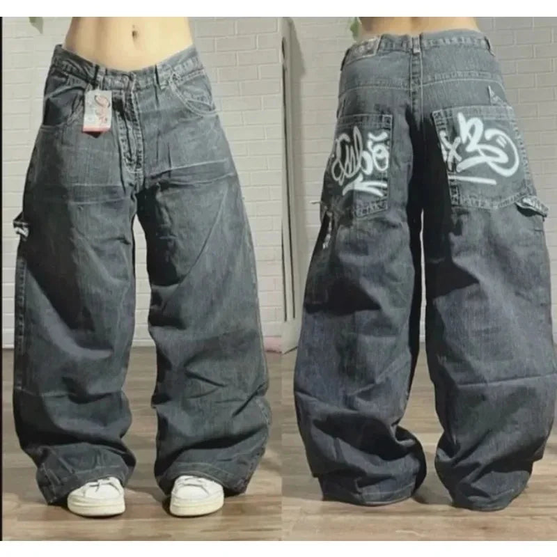 Y2K American New Pattern Embroidery Baggy Jeans