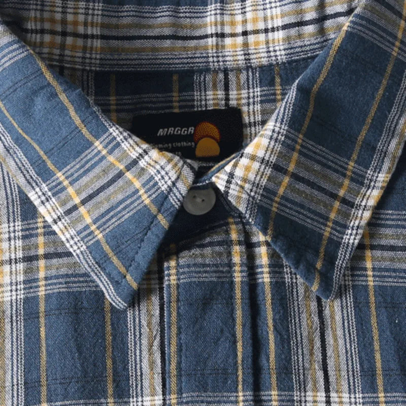 Literary Artistic Washed Plaid Short Sleeve Shirts