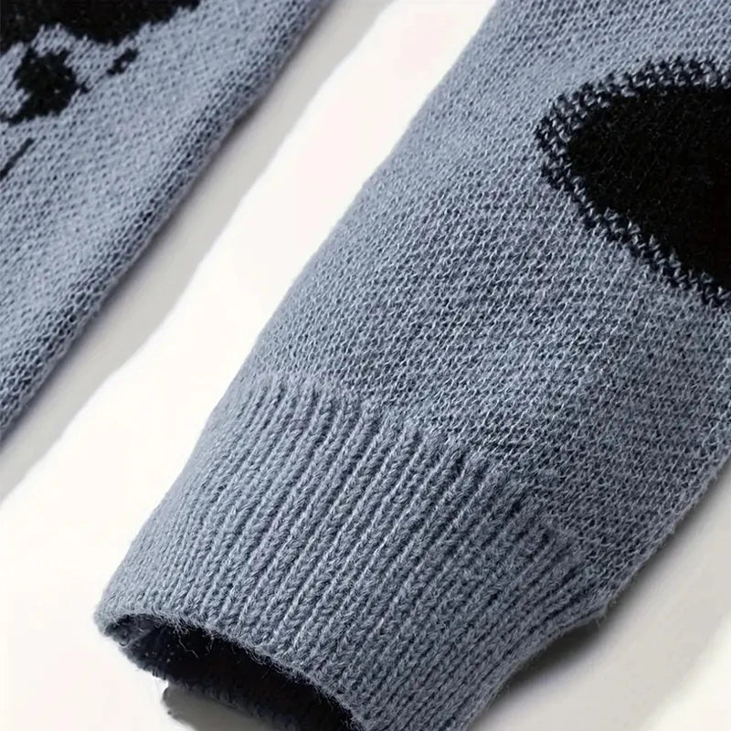 Retro Oversized Skeleton Bone Print Vintage Knitted Sweater