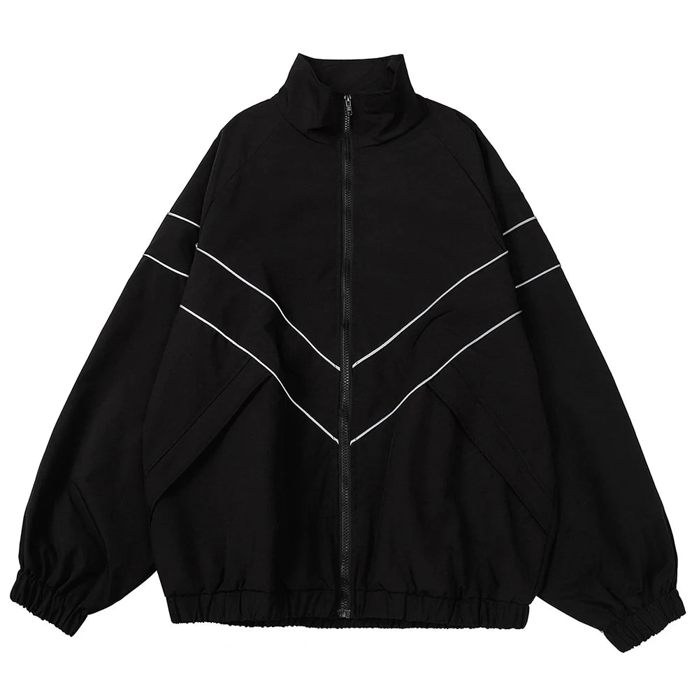 Men High Street Patchwork Black Windbreaker Coats