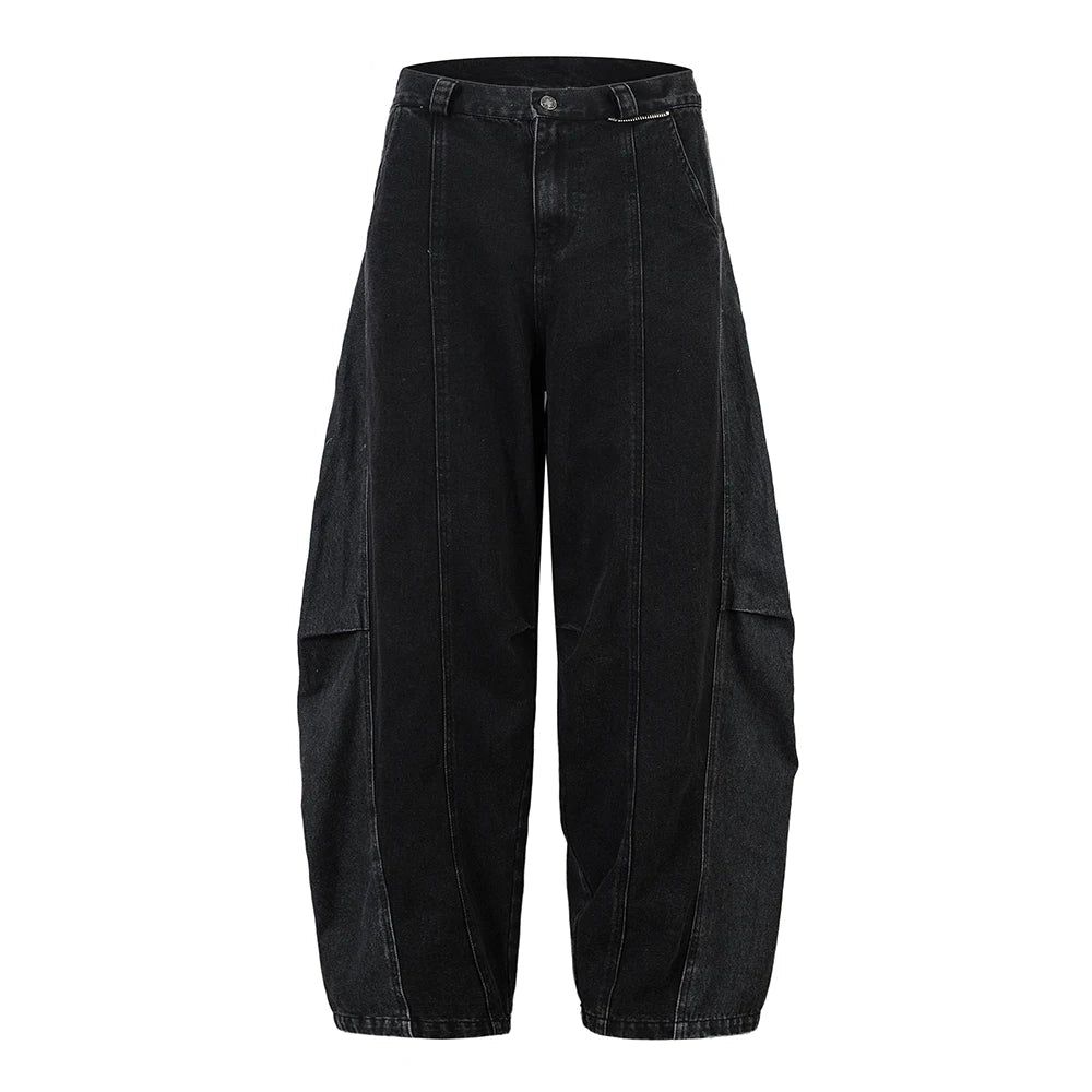 Distressed Wide Leg Denim Curved Blade Pants Men