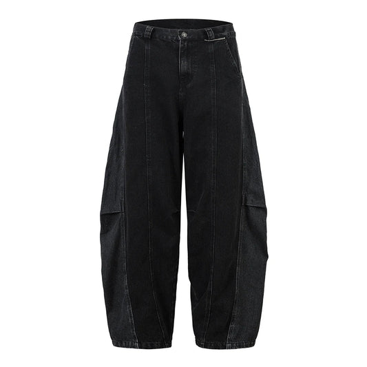 Distressed Wide Leg Denim Curved Blade Pants Men