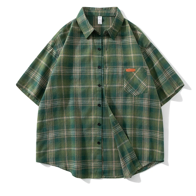 Men Spring Summer Oversized Vintage Plaid Shir