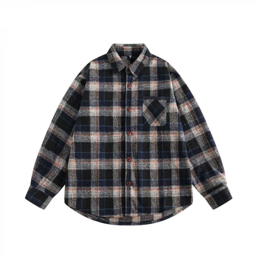 Japanese Retro Style Pattern Versatile Plaid Long-sleeved Shirt