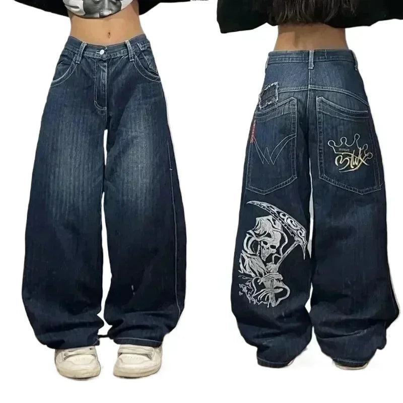American Street Trend Letter Embroidered Loose Jeans