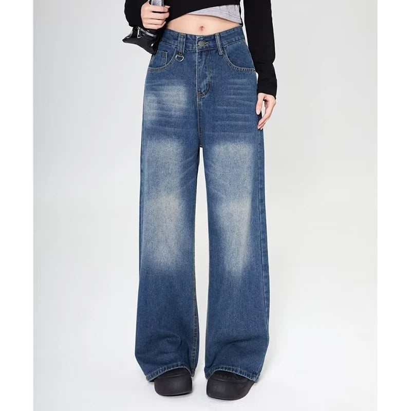 Vintage American Style Straight Wide Leg Denim Pants
