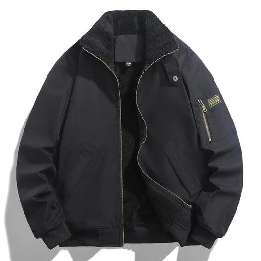 Winter Men Fluffy Collar Fleece Warm Casual Down Jacket