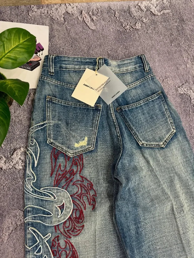 Y2K American New Pattern Embroidery Baggy Jeans