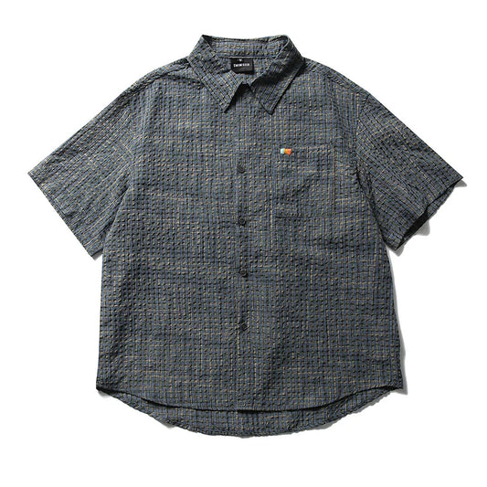 Seersucker Plaid Short Sleeve Loose Casual Streetwear Fashion Shirts