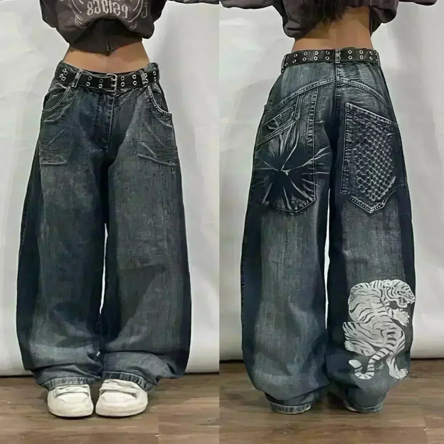 American Street Trend Letter Embroidered Loose Jeans