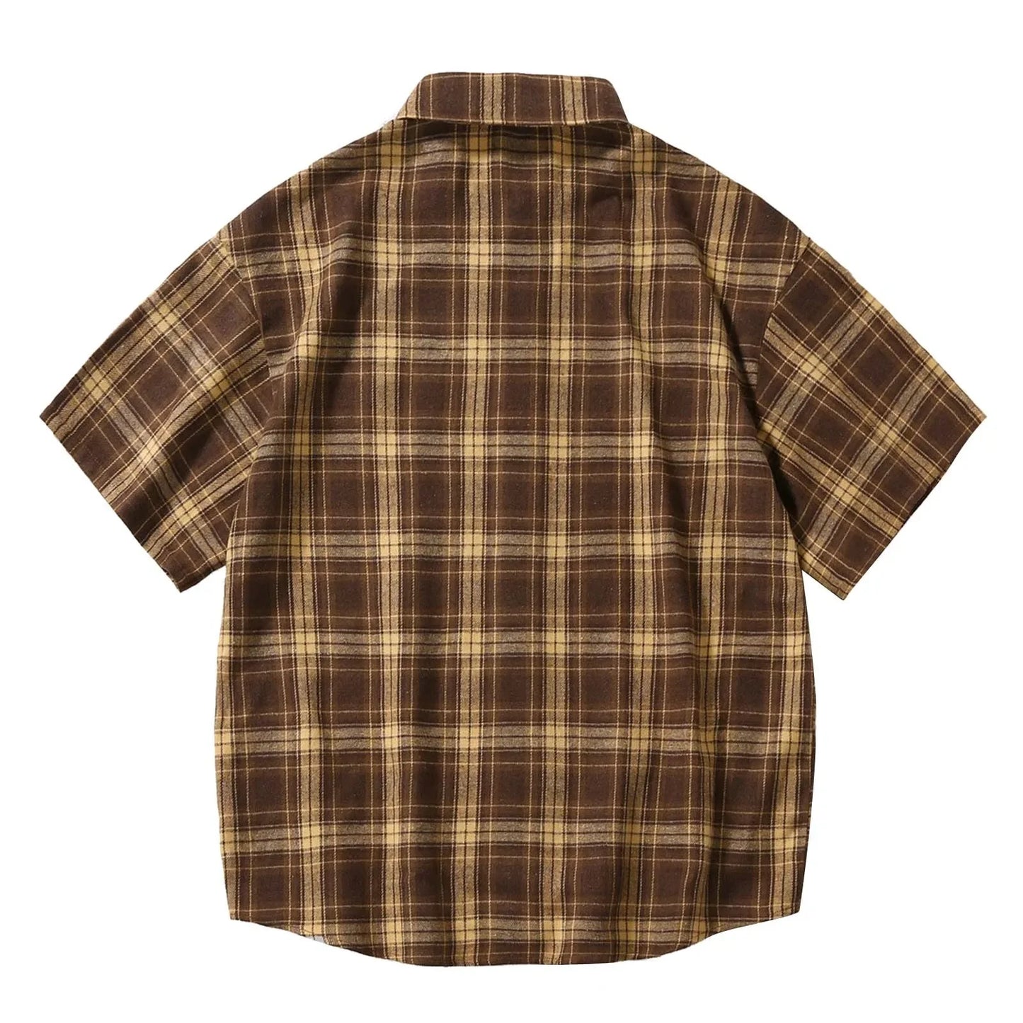 Men'S Short Sleeved Japanese Vintage Plaid Printed Shirt