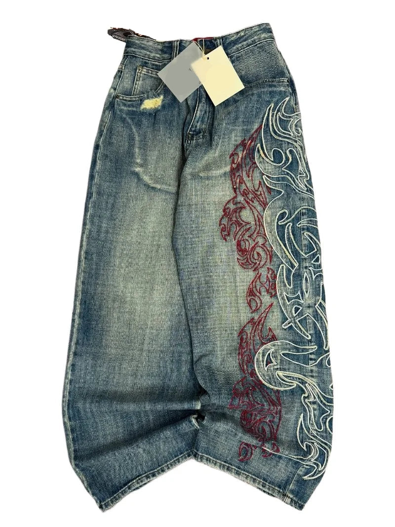 Y2K American New Pattern Embroidery Baggy Jeans