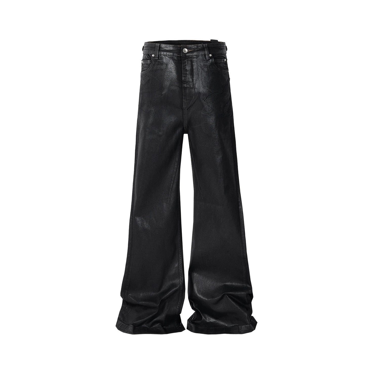 Streetwear Black Wax Leather Strecth Jeans