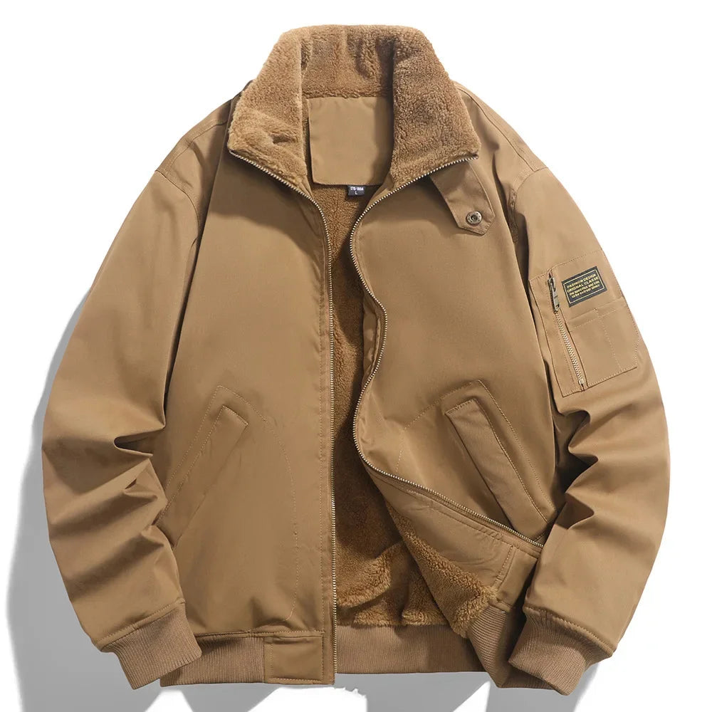 Winter Men Fluffy Collar Fleece Warm Casual Down Jacket